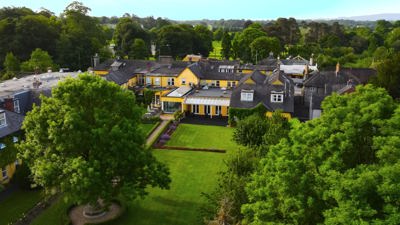 Aerial view of the luxury Dunraven Hotel in Adare with country estate